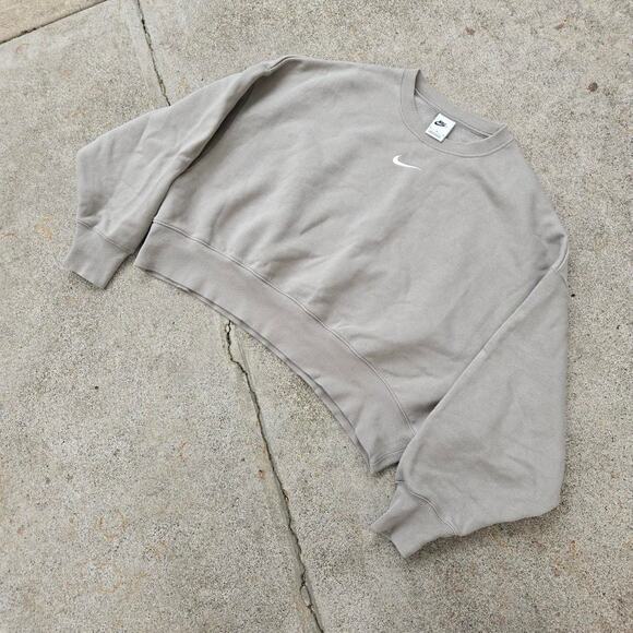 Vtg Y2k NIKE Center Swoosh Logo Earthtone Cropped Fit Crewneck Sweatshirt Med - Picture 2 of 6